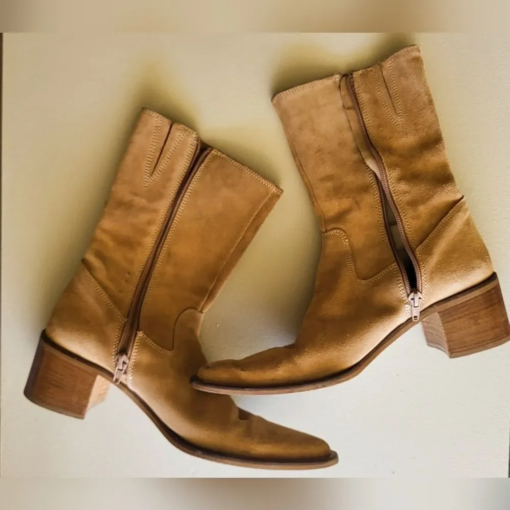 Bronx Suede Ankle Boots – Tan Stacked Heel